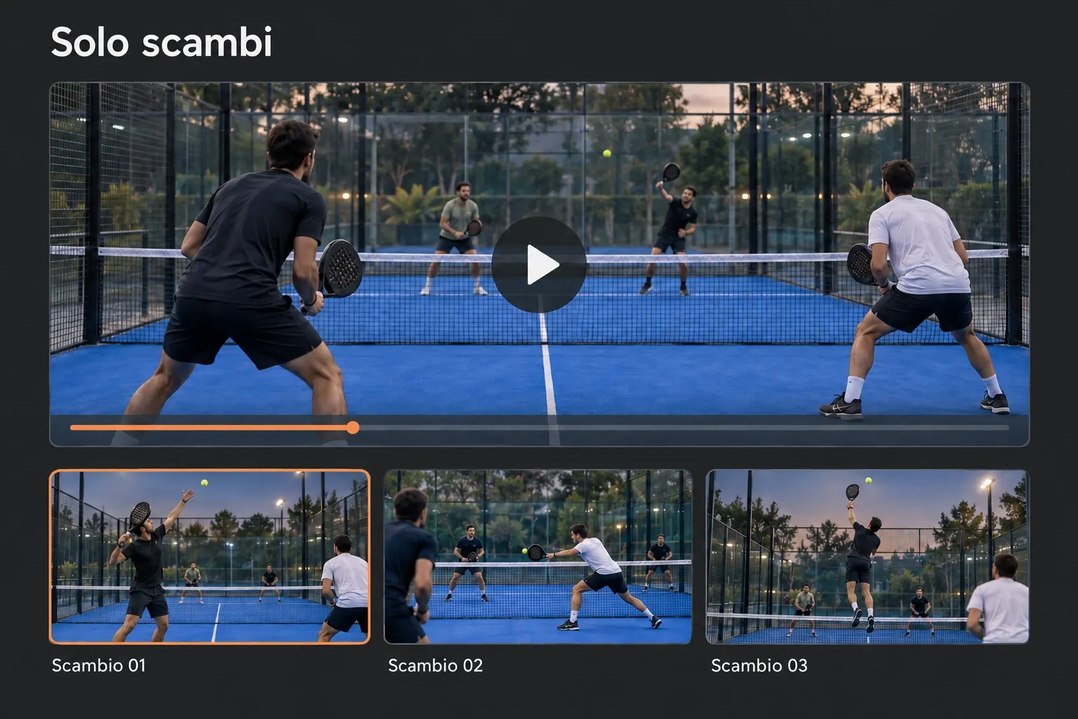 Example of a match video with three selectable rally clips